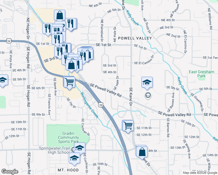map of restaurants, bars, coffee shops, grocery stores, and more near 577 Southeast Hale Drive in Gresham