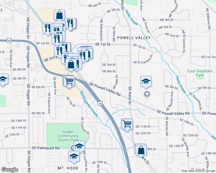 map of restaurants, bars, coffee shops, grocery stores, and more near 577 Southeast Hale Drive in Gresham