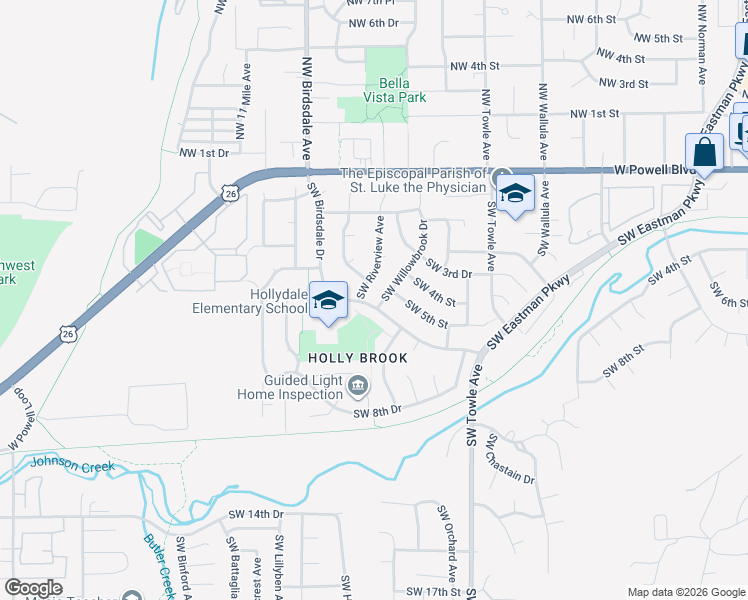 map of restaurants, bars, coffee shops, grocery stores, and more near 438 Southwest Riverview Avenue in Gresham