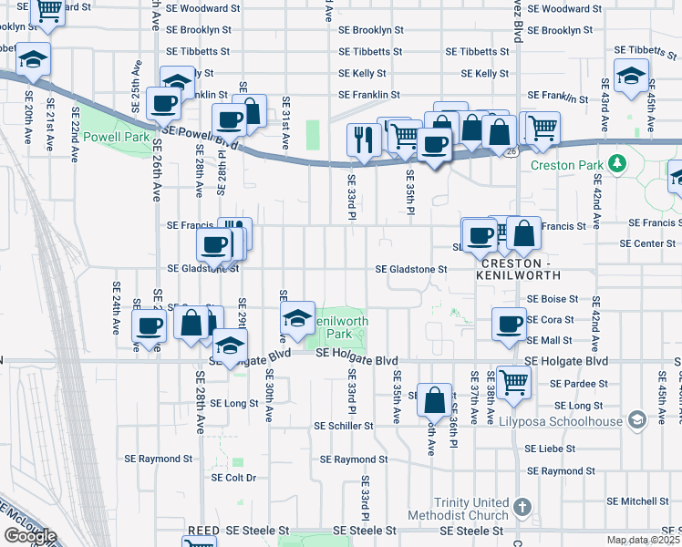 map of restaurants, bars, coffee shops, grocery stores, and more near in Portland