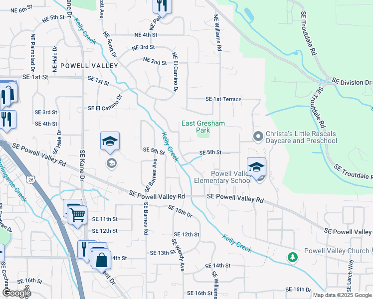 map of restaurants, bars, coffee shops, grocery stores, and more near 4300 Southeast 4th Street in Gresham
