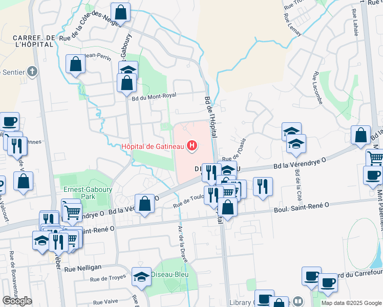 map of restaurants, bars, coffee shops, grocery stores, and more near 909 Boulevard la Vérendrye Ouest in Gatineau