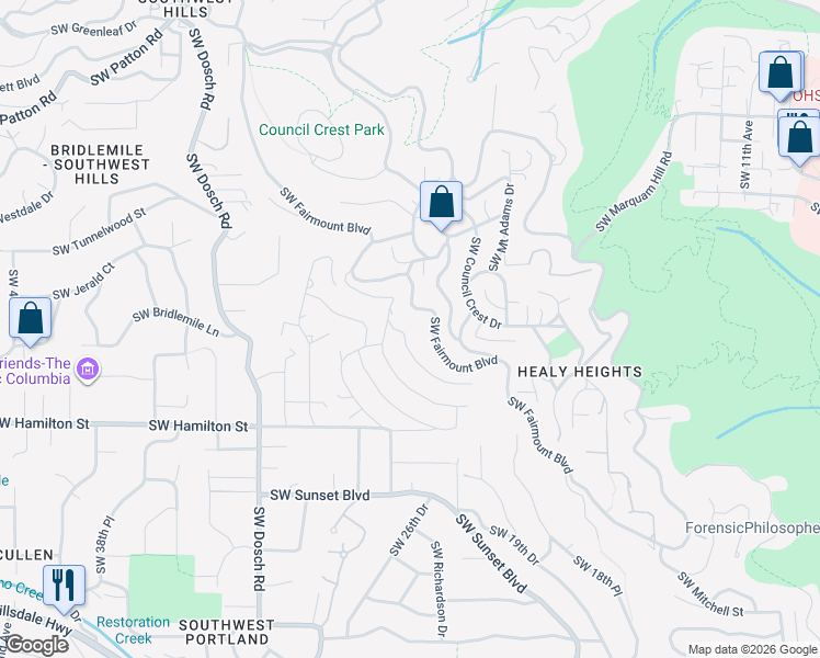 map of restaurants, bars, coffee shops, grocery stores, and more near 4224 Southwest Melville Avenue in Portland