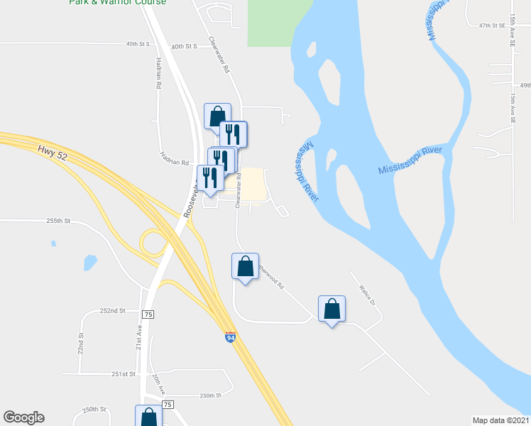 map of restaurants, bars, coffee shops, grocery stores, and more near 4360 Clearwater Road in St. Cloud