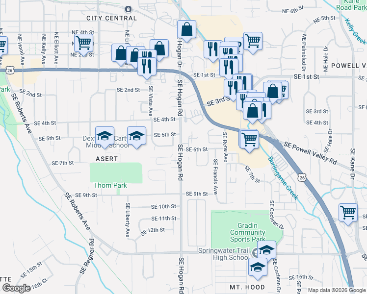 map of restaurants, bars, coffee shops, grocery stores, and more near 1833 Southeast 6th Street in Gresham