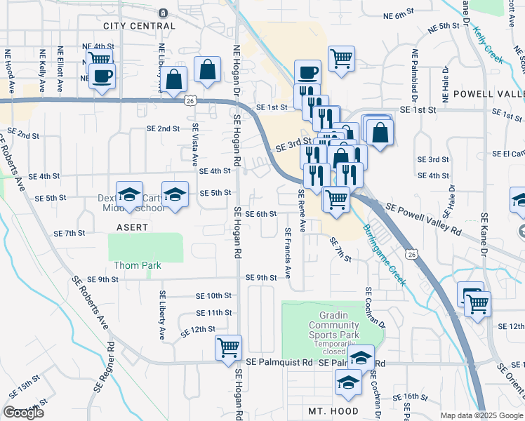 map of restaurants, bars, coffee shops, grocery stores, and more near 1937 Southeast 6th Street in Gresham