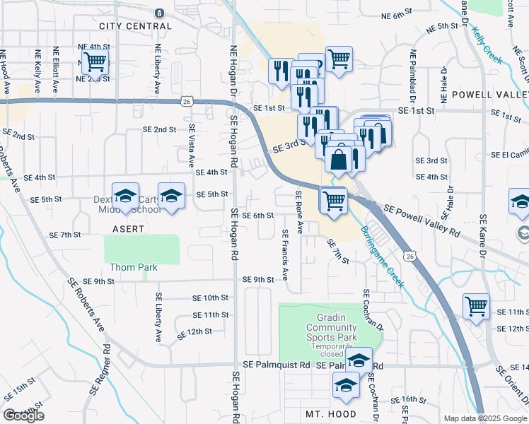 map of restaurants, bars, coffee shops, grocery stores, and more near 1977 Southeast 6th Street in Gresham