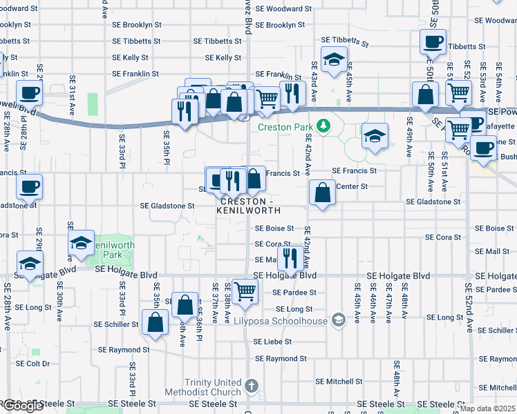 map of restaurants, bars, coffee shops, grocery stores, and more near in Portland