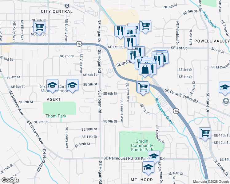 map of restaurants, bars, coffee shops, grocery stores, and more near 1999 Southeast 6th Street in Gresham