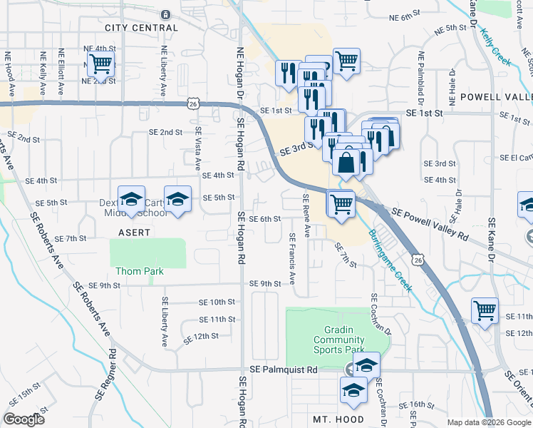 map of restaurants, bars, coffee shops, grocery stores, and more near 1951 Southeast 6th Street in Gresham