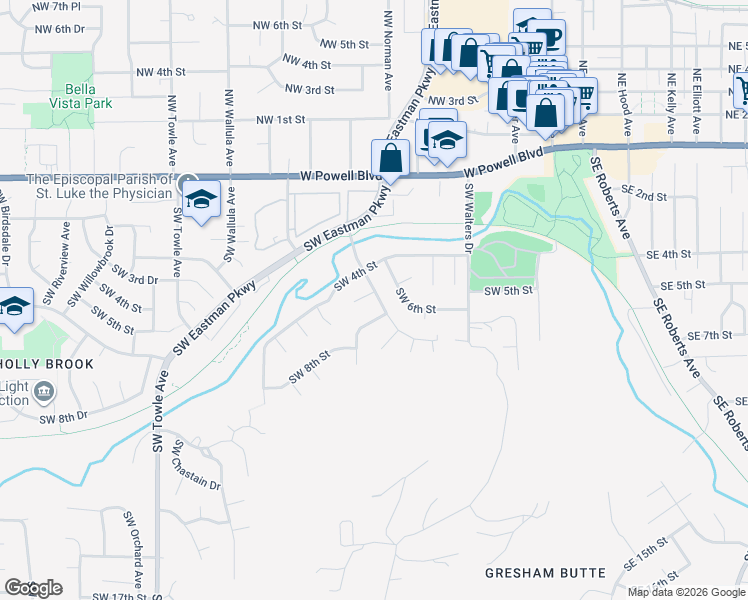 map of restaurants, bars, coffee shops, grocery stores, and more near 690 Southwest 5th Court in Gresham