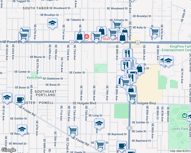 map of restaurants, bars, coffee shops, grocery stores, and more near 4028 Southeast 76th Avenue in Portland
