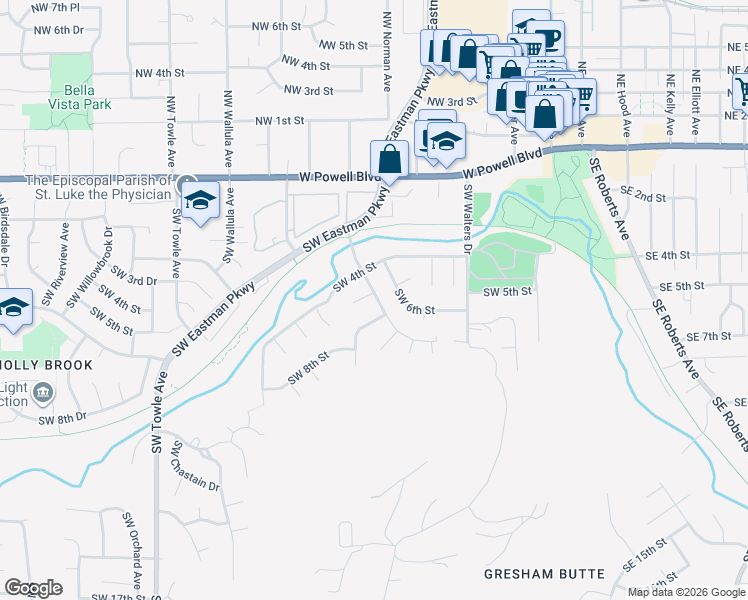 map of restaurants, bars, coffee shops, grocery stores, and more near 690 Southwest 5th Court in Gresham