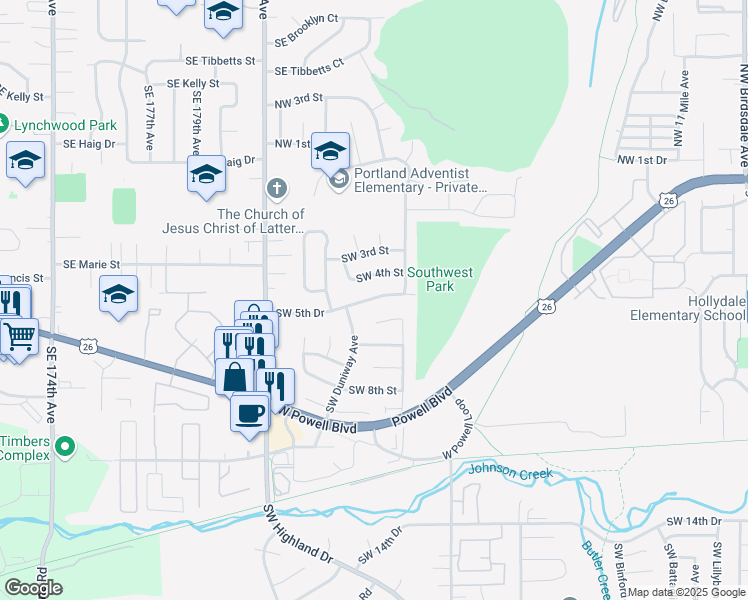 map of restaurants, bars, coffee shops, grocery stores, and more near 3790 Southwest 5th Drive in Gresham