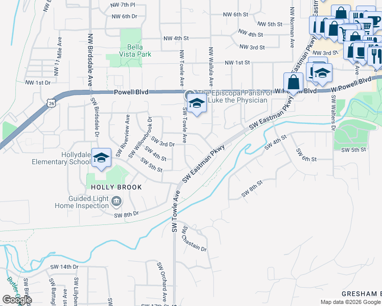 map of restaurants, bars, coffee shops, grocery stores, and more near 1471 Southwest 6th Place in Gresham