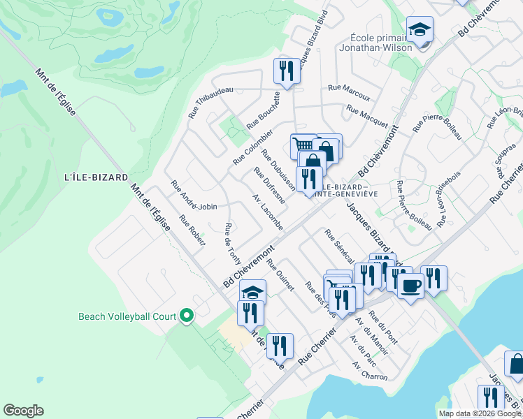 map of restaurants, bars, coffee shops, grocery stores, and more near 610 Avenue Lacombe in Montréal