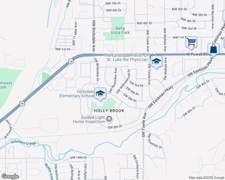map of restaurants, bars, coffee shops, grocery stores, and more near 438 Southwest Riverview Avenue in Gresham