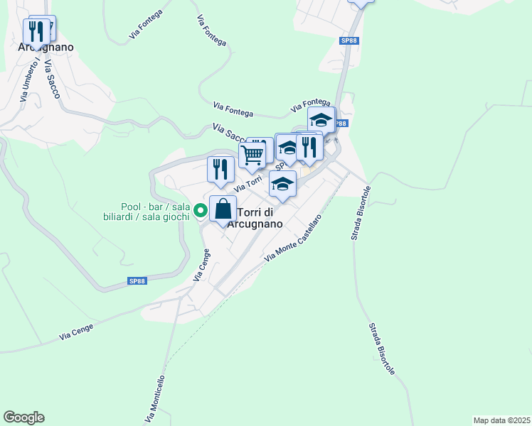 map of restaurants, bars, coffee shops, grocery stores, and more near in Torri di Arcugnano