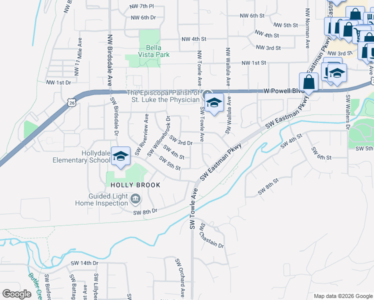 map of restaurants, bars, coffee shops, grocery stores, and more near 317 Southwest Angeline Avenue in Gresham