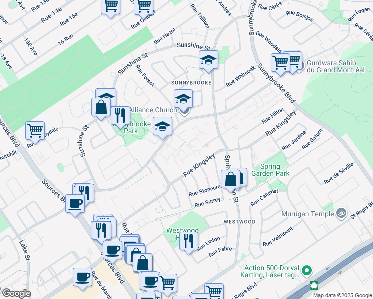 map of restaurants, bars, coffee shops, grocery stores, and more near 103 Rue Angora in Dollard-des-Ormeaux