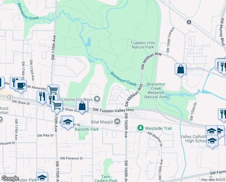 map of restaurants, bars, coffee shops, grocery stores, and more near 16109 Southwest Audubon Street in Beaverton