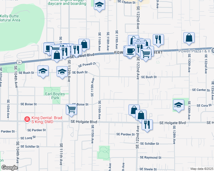 map of restaurants, bars, coffee shops, grocery stores, and more near 3923 Southeast 117th Parkway in Portland