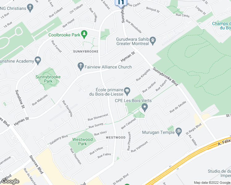 map of restaurants, bars, coffee shops, grocery stores, and more near 180 Rue Hilton in Dollard-des-Ormeaux
