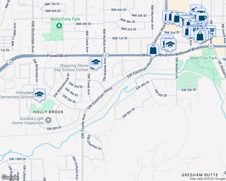 map of restaurants, bars, coffee shops, grocery stores, and more near 380 Southwest Eastman Parkway in Gresham