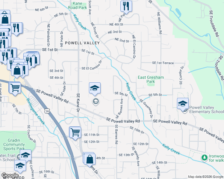 map of restaurants, bars, coffee shops, grocery stores, and more near 485 Southeast Centurion Avenue in Gresham