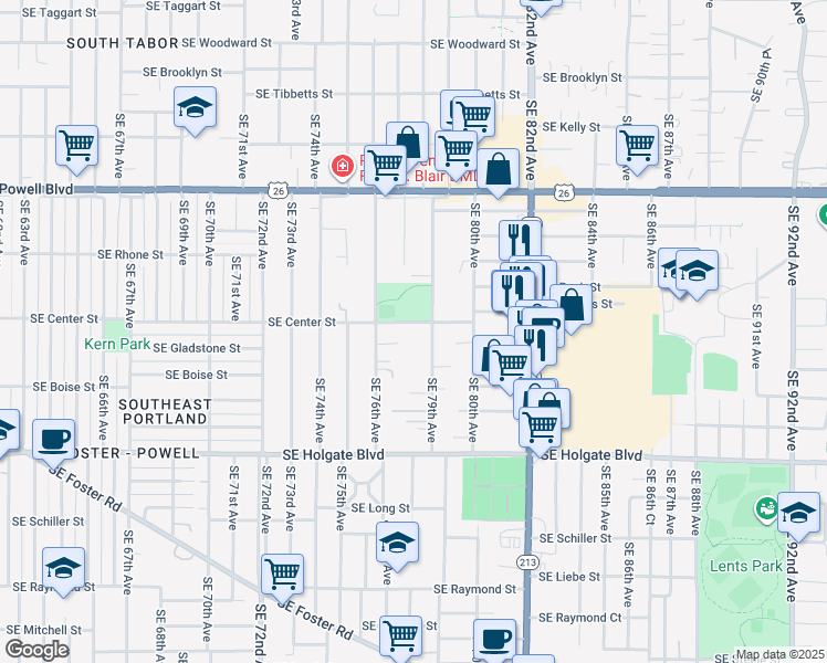 map of restaurants, bars, coffee shops, grocery stores, and more near 4025 Southeast 79th Avenue in Portland