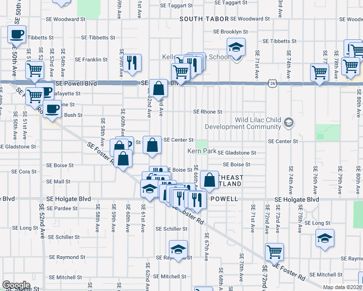 map of restaurants, bars, coffee shops, grocery stores, and more near 4023 Southeast 65th Avenue in Portland