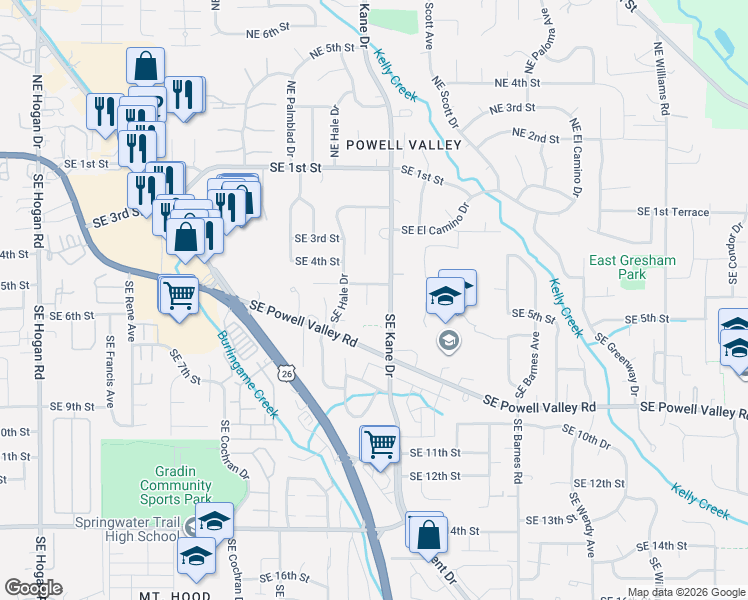 map of restaurants, bars, coffee shops, grocery stores, and more near 546 Southeast Paropa Place in Gresham