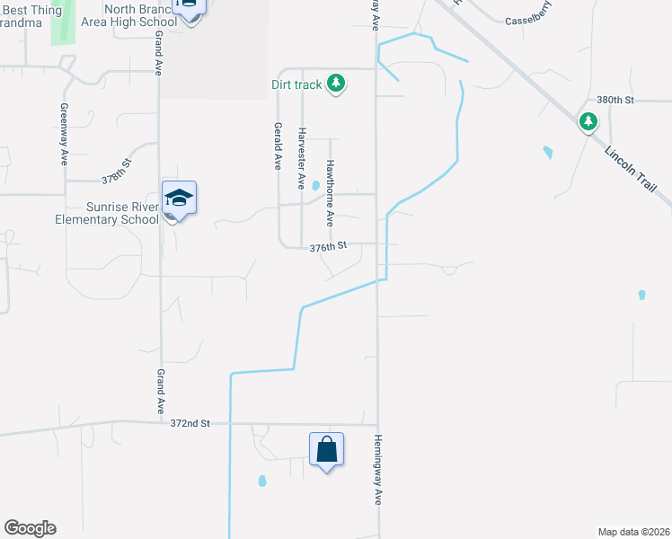 map of restaurants, bars, coffee shops, grocery stores, and more near 7165 376th Street in North Branch
