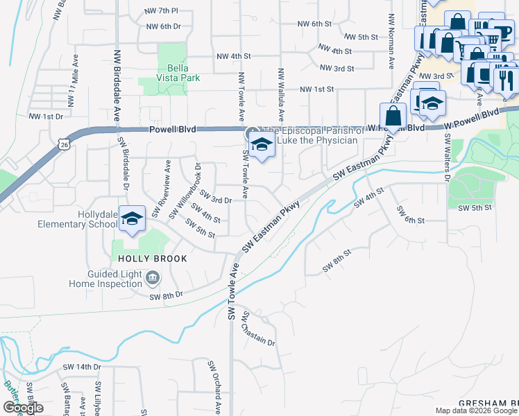 map of restaurants, bars, coffee shops, grocery stores, and more near 1471 Southwest 6th Place in Gresham