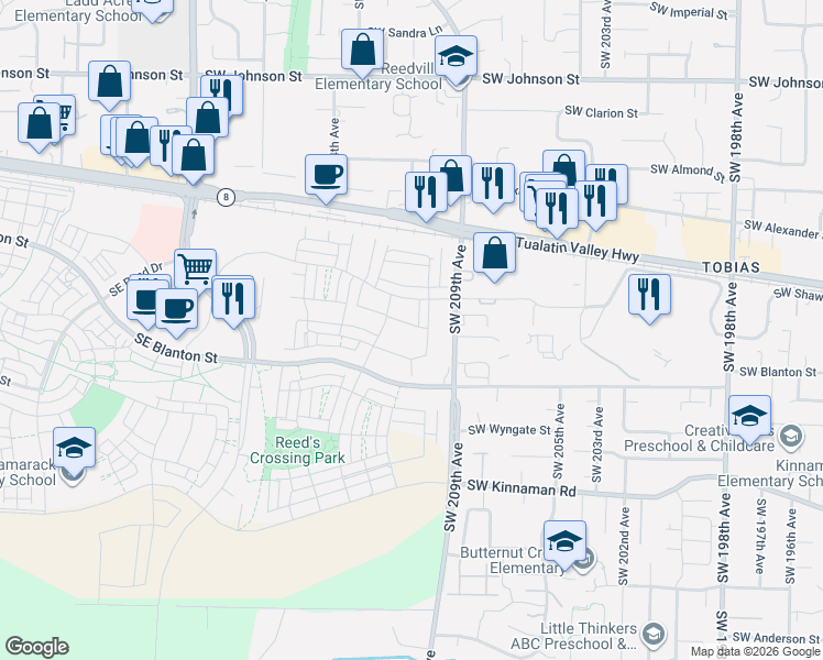 map of restaurants, bars, coffee shops, grocery stores, and more near 8460 Southeast Orion Lane in Hillsboro