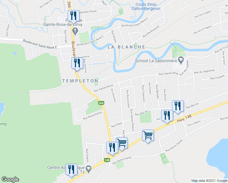 map of restaurants, bars, coffee shops, grocery stores, and more near 9 Rue Monette in Gatineau