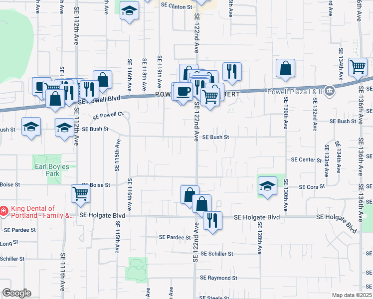 map of restaurants, bars, coffee shops, grocery stores, and more near 3917 Southeast 122nd Avenue in Portland