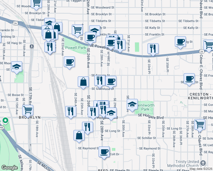 map of restaurants, bars, coffee shops, grocery stores, and more near in Portland
