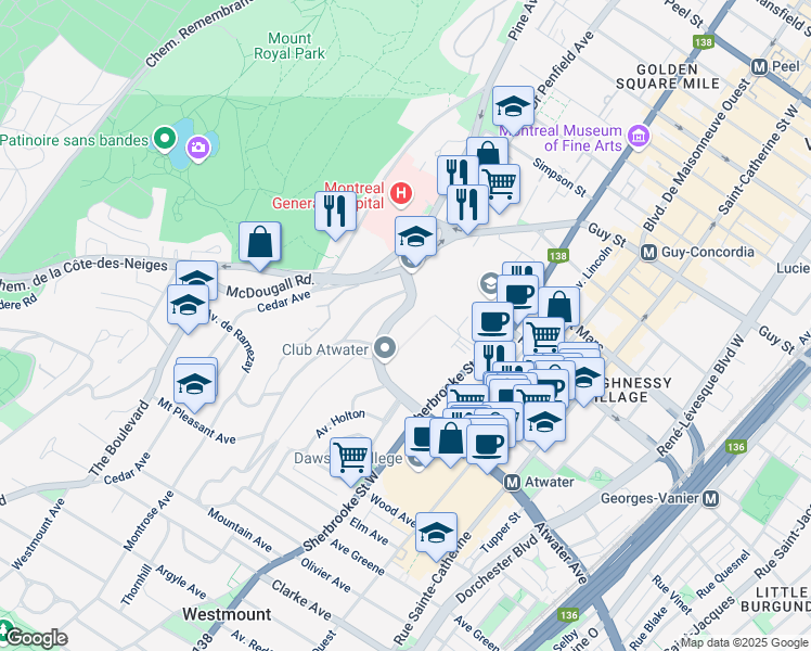 map of restaurants, bars, coffee shops, grocery stores, and more near 3577 Atwater Avenue in Montrã©Al