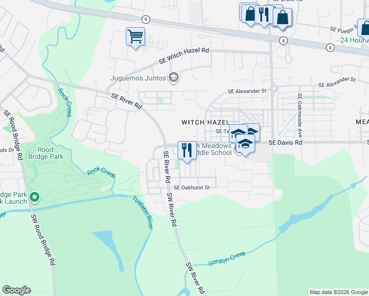 map of restaurants, bars, coffee shops, grocery stores, and more near 3628 Southeast Starling Place in Hillsboro