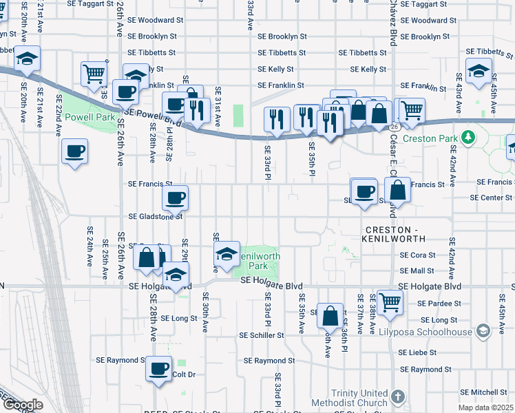 map of restaurants, bars, coffee shops, grocery stores, and more near in Portland