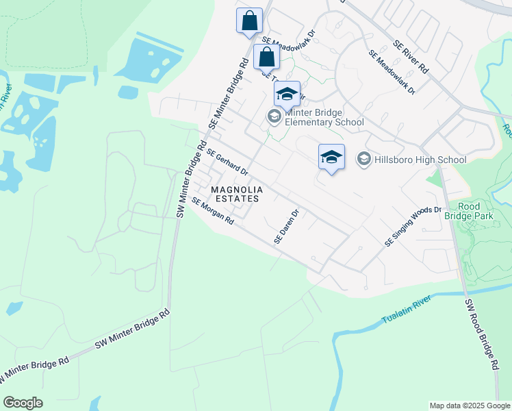 map of restaurants, bars, coffee shops, grocery stores, and more near 1857 Southeast Water Lily Street in Hillsboro