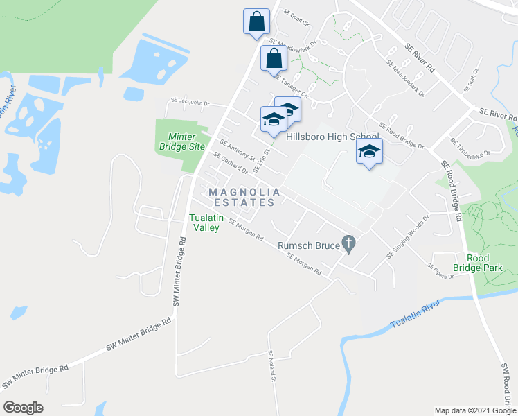 map of restaurants, bars, coffee shops, grocery stores, and more near Southeast San Marino Avenue in Hillsboro