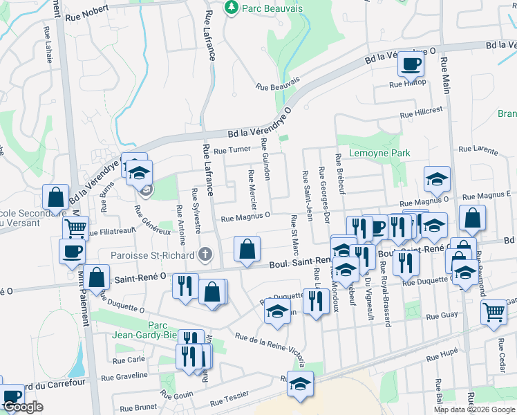 map of restaurants, bars, coffee shops, grocery stores, and more near 468 Rue Mercier in Gatineau
