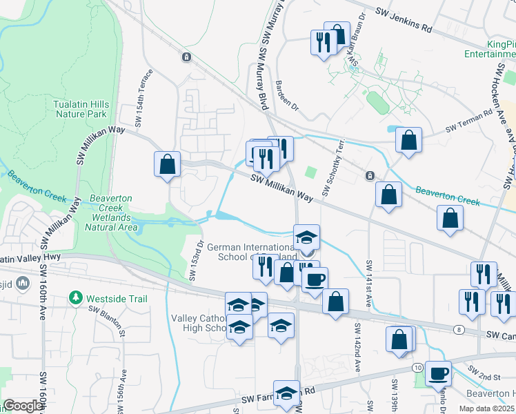 map of restaurants, bars, coffee shops, grocery stores, and more near 3601 Southwest Murray Boulevard in Beaverton