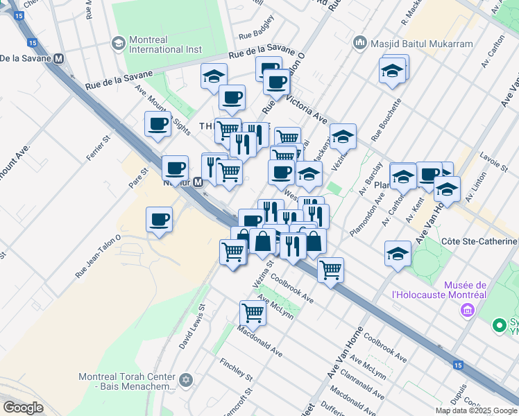 map of restaurants, bars, coffee shops, grocery stores, and more near in Montreal