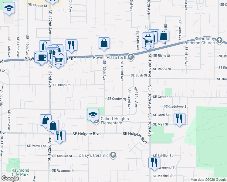 map of restaurants, bars, coffee shops, grocery stores, and more near Southeast Francis Street & Southeast 131st Avenue in Portland