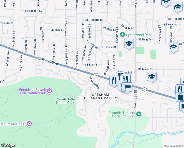 map of restaurants, bars, coffee shops, grocery stores, and more near SE Powell Blvd & SE Naegeli Dr in Portland