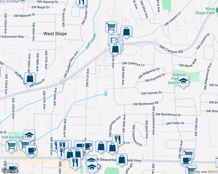 map of restaurants, bars, coffee shops, grocery stores, and more near 3635 Southwest 87th Avenue in Portland