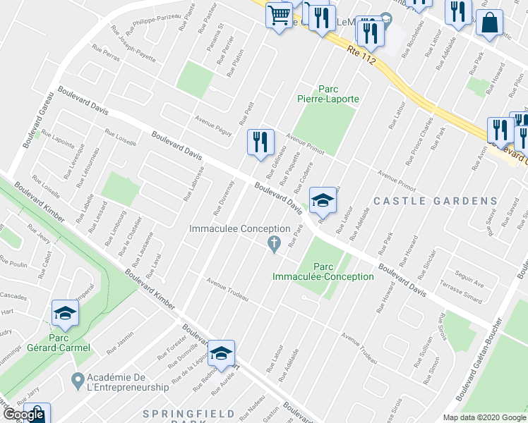 map of restaurants, bars, coffee shops, grocery stores, and more near 3590 Rue Paquette in Longueuil